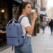 WANDF Grand sac à dos de voyage unisexe, idéal pour les étudiants, compatible avec les ordinateurs portables 17 pouces grâce à son ouverture pour câble de données, homologué comme bagage cabine, sac à dos professionnel avec poche arrière antivol. - Bleu gris - Voir 7