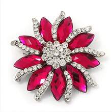 2 Inch Silver Tone Rhinestone Crystal Diamante Sunflower Brooch For Lady - Multicolor - View 6