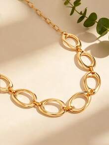 1 pieza Collar grueso asimétrico de estilo bohemio para vacaciones en la playa, acabado dorado mate, adecuado para el uso diario de mujeres (evitar la exposición prolongada a altas temperaturas, agua de mar, etc.) - Collar de cadena geométrica - Ver 4