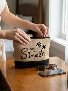海灘夏季主題托特包套組，印有藝術字母「Summer」海星椰子樹貝殼卡通圖案，大容量手提包搭配兩款化妝包，適合婚禮、度假與假期，適用日常使用，送給女性、媽媽、老師、朋友、伴娘、學生的好禮，開學季大包，度假週末短途旅行手提包，附圍巾，朋友個性化生日禮物，教師節禮物 - 彩色 - 查看 6