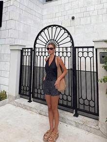 New Autumn Women's Polka Dot Print Shorts Casual Elegant Commuter Style Shorts Summer Black - Black - View 1