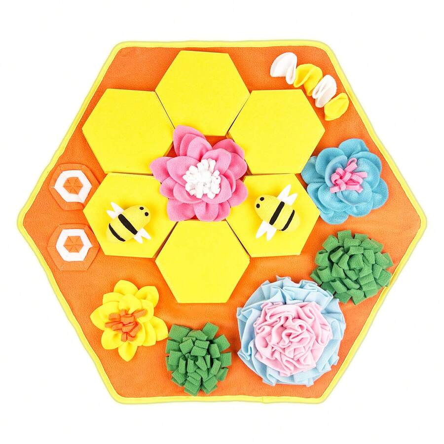 KM-P Dog Snuffle Mat Puzzle Slow Feeder Treat Hiding Toy With Squeaky Bee, Machine Washable Non-Slip Hidden Snack Mat