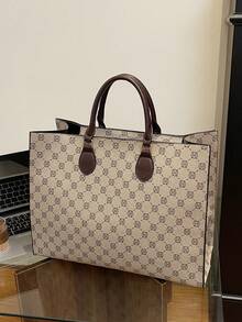 DEDOO 1pc Large Capacity Tote Bag Set, Fashionable Colorblock Print, Large Capacity Zipper Design, Suitable For Daily, Business Travel, Vacation - Grey - View 6