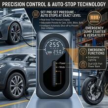 2026 重型汽車啟動電源 附 150 PSI 壓縮機多功能充氣泵，LCD 螢幕、數位顯示、LED 手電筒，適用於 8.5L 汽油或 7.0L 車輛 /汽車配件/維修工具 - 多功能空氣壓縮機 - 查看 10