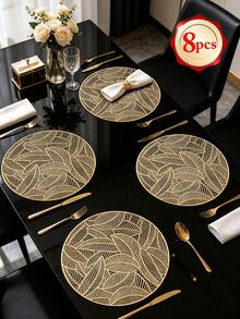 1-200pcs Gold Minimalist PVC Placemats, Washable, Easy To Clean, Wipe-Clean, Non-Slip, Dining Table Mats, Sweet Nostalgia, Elegant Placemats, Table Setting, Kitchen Dining Mat, Holiday Wedding Decor - Multicolor - View 35