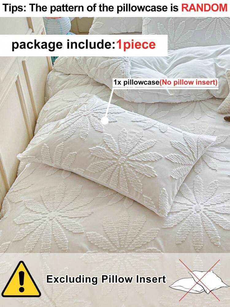 1 pieza Funda de almohada para cama con flores blancas cortadas, estilo pastoral minimalista de unicolor, jacquard de poliéster, funda de almohada decorativa larga estilo Ins, apta para sofá, lavable a máquina, sin relleno incluido - Blanco - Añade 4