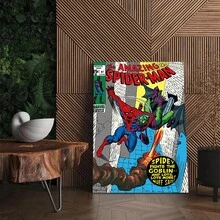 1PCS Classic Cartoon Character Print Canvas Poster,S-Pider-Man Comic Panel Background Poster,Retro Superhero Print Decor,Home Decor Canvas Poster,For Bedroom Living Room Corridor, Wall Art, Wall Decoration, Stretched And Framed Ready To Hang - A - 查看 2