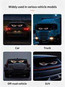 Car Devil Eye LED Light Sticker, USB Powered 11 Modes Flashing & Static Car Window Decorative Light, Universal For SUV Truck Van, Self-Adhesive Waterproof Devil Eye Rear Windshield Atmosphere Light - A - View 5