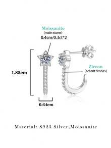 BLOVEMEE 2 Stücke süße modische 925 Stücke Sterlingsilber 0,3 Karat x 2 Moissanit Stern Ohrringe, geeignet für Pendeln, Party, Urlaub, Geburtstag, Valentinstag, Muttertag, Hochzeitstag, Weihnachtsgeschenk für Frauen - Silber - Übersicht 3