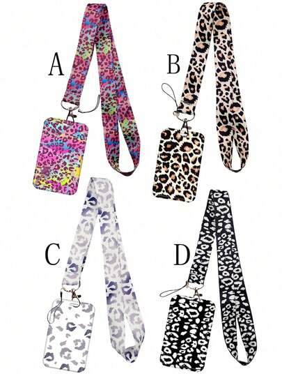 1pc Leopard Print Lanyard Card Holder, Hard Shell Key Chain ID Badge Holder For Bus Card, ID Card, Work Badge, Student ID, Exhibition Badge, Event Party ID Card