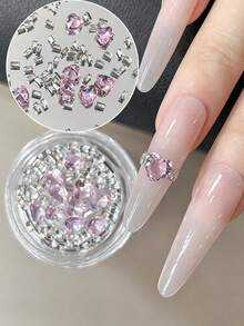 1 Box Sparkling Heart Rhinestone Ring Nail Art DIY Decor Kit, Luxury 3D Nail Accessories, Shiny Manicure Supplies Nail Charms - Multicolor - View 8
