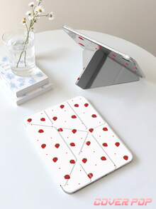 紅色波點與草莓圖案平板保護殼，相容於 IPad 10 2022 (10.9 吋) / 11(A16) 2025 (11 吋), 9.7/10.2/10.5/10.9/12.9/Pro 11/ 11(A16) 2025 (11 吋), Kindle Paperwhite 第12代 2024, Kindle (第11代 - 2024年發布), 柔軟防震, 智慧休眠/喚醒功能, Y型折疊平板保護殼, 多角度觀看 - 彩色 - 查看 3