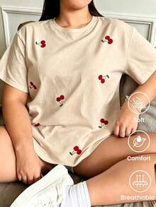 Camiseta de manga corta nueva primavera-verano, gramaje de 180 g. Estampado de dibujos animados, modelo para parejas. - Albaricoque - Ver 1