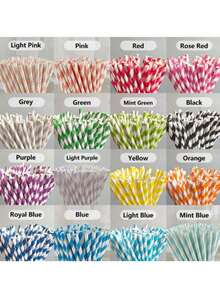 25/50pcs Paper Straws - Striped Straws, 16 Colors Available, Non-Soggy Paper Straws, Suitable For Daily Drinking And Crafting, Also Applicable For Birthday Parties, Weddings, Anniversaries, Back To School Season, Valentine's Day And Other Occasions. - View 2