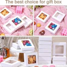 10/30 piezas Cajas de regalo mini blancas y marrones con ventana transparente, pequeñas cajas de papel para joyas, dulces, galletas & recuerdos de fiesta - Blanco - Ver 5