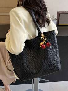 Fashionable Shoulder Tote Bag, Niche Design, Solid Color Shoulder Bag, Suitable For Daily Outings, Shopping, Work And Commuting - Black - View 3