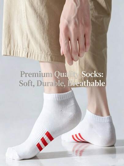 1/3/5 Pairs American Style Three-Stripe Striped Men's White Short Boat Socks, High Elasticity Vertical Stripe Breathable Sweat-Absorbing Socks, Spring/Summer Thin Anti-Bacterial Anti-Odor Anti-Pilling Low-Cut Socks, Campus Commute Sports Matching Canvas Shoes Chunky Sneakers Ins Minimalist Men's Socks