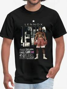 Camiseta Conmemorativa del Campeón  de Boxeo Lennox Lewis – 44 Combates, 41 Victorias, 32 KOs, Camiseta Gráfica Vintage, Camiseta Casual de Manga Corta para Hombre con Diseño del León de Ali, Negra, Ropa Deportiva, Clásica - Negro - Ver 1
