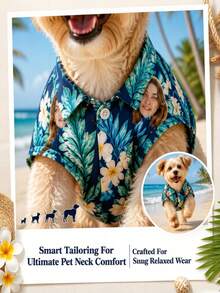 1pc Custom Pet Hawaiian Shirt For Dogs Personalized Photo Tropical Shirt Funny Pet Vacation Outfit For Small Medium Large Dogs Beach Party Holiday Travel Birthday Gift For Pet Lovers Puppy Cat Pattern Button Up Dog Clothes Costume Outfit - Multicolor - View 6