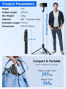 KEELEAD 67-Inch Phone Selfie Stick Tripod With Detachable Remote Control, Extendable Selfie Stick Tripod, Suitable For Outdoor Travel Beauty Photography Live Streaming And Other Scenarios, Compatible With New IOS And Android Devices Of Various Brands. - View 9