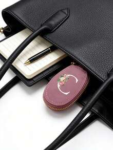 Unisex Multifunctional Key Pouch, Decorated With Fashionable Pink Flower And White 26 Letters A-Z Pattern, Zipper Keyring, Flower Pattern Design, PU Faux Leather Material, Zipper Storage Bag, Car Key Storage Pouch, Car Key Chain, Compact And Portable Key Pouch, Simple Design, Travel Accessory, Elegant Accessory, Suitable For Home, Office, Travel, Car, Unisex, Perfect Gift For Friends, Family, Couples, Anniversary, Birthday, Wedding, Graduation And Teacher's Day - Multicolor - View 6