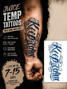 Pegatinas de tatuaje temporal de escritura gótica impermeables para hombres, tatuajes falsos de tinta de jugo, calcomanías de arte corporal realistas de larga duración 7-15 días - negro - Ver 8