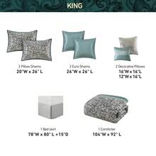 Elegant 8/24 Pieces Bed In A Bag Bedding Comforter Set,Faux Silk Comforter Jacquard Paisley Design Matching Curtains (8 Pieces Exclude Windows Panels),All-Season Essentials Home Textile For Queen-King-California King Size,Christmas Thanks Giving Gift - Teal-8 Pieces - 查看 4