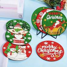Merry Christmas DIY Diamond Painting Coaster Set, Beginner, Adult Painting Crafts And Sewing Supplies, Suitable For Home Decor And Party Small Gifts Toys, Christmas Gifts - Rhinestone Coaster / QY135 - View 4