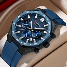 CURREN Men's Fashion Quartz Chronograph Wristwatch, Waterproof Silicone Strap, With Luminous & Auto Date Display - Multicolor - View 13