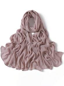1pc Women's Solid Color Rolled Edge Pleated 100% Rayon Scarf, Fashion Casual Headscarf, Hijab - Multicolor - View 14