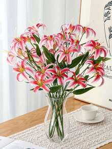 1/3/6pcs 80cm Pink Lily, Vintage Fade-Resistant Silk Artificial Tiger Lily, Premium Soft Texture Decorative Bouquet, Solid Color - Multicolor - View 5