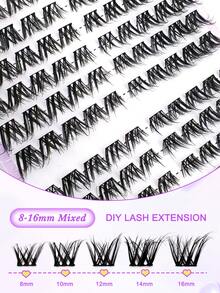 120pcs 8-16mm Mixed Length Fluffy Cluster False Eyelashes, Cat Eye Style, Angled Winged Fox Eye Look, Segmented Pointed Single Cluster Lash Extensions For Individual Application - Black - View 6