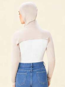 Muslim Hijab Inner Shirt, Full Neck And Arm Coverage Elastic Knit Hijab Undershirt, Breathable Long Sleeve Solid Color Modest Base Layer - Solid Color - View 2