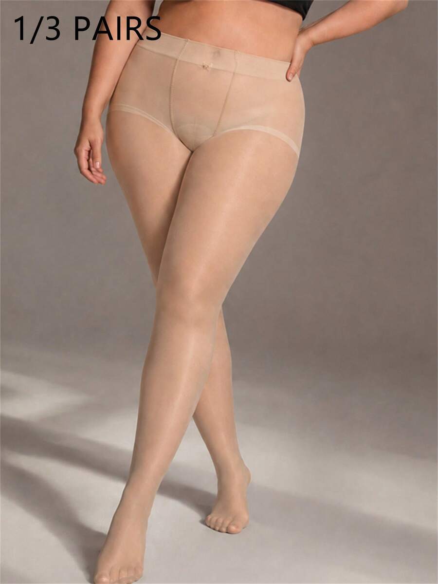 GNIM HL 1/3 Pairs Plus Size Solid Tights Pantyhose For Women High Waist Sheer Stockings For Ladies Dress Office/Daily - Apricot - View 1