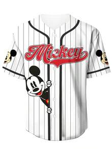 Mickey Mouse Baseball Jersey Disney Baseball Jersey Mickey Mouse Design Summer Casual Wear - Multicolor - View 2