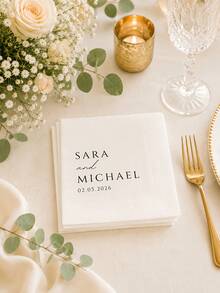 Personalized Wedding Napkins, Custom Text And Date Cocktail Napkins, Wedding Essentials - Multicolor - View 2
