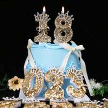 Gold Glitter Number Candle With Rhinestone Crown And Bow, Shiny Cake Decoration Topper, Suitable For Birthday, 16/18/21st Adult Party, Anniversary, Bachelorette Party, Christmas, New Year, Graduation And Holiday Party, Elegant Number Candle, Practical And Cute Party Decoration - View 3