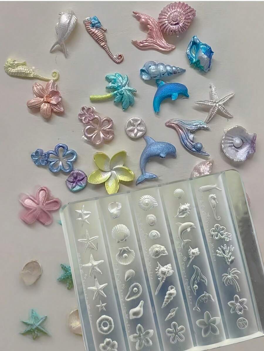 1pc Cute Fish, Crab, Starfish, Dolphin, Ocean Shell Glass Nail Art 3D Decor Silicone Mold