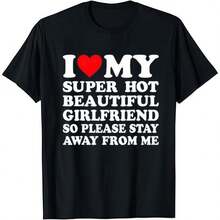 T-shirt J'aime ma super belle petite amie sexy en coton, col rond, manches courtes, t-shirt graphique classique décontracté pour hommes, confortable et polyvalent pour un port quotidien - Noir - Voir 2