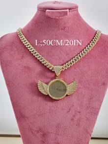 1pc Icy Angel Wing Photo Frame Pendant Necklace With Miami Cuban Chain, Rhinestone-Studded Angel Wing Custom Photo Cuban Link Necklace For Men, Shiny Statement Jewelry For Hip Hop Lovers, Commemorative Keepsake Jewelry, Can Put Your Favorite Photo - Fashion Angel Wings Photo Frame - View 6