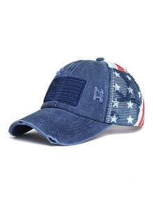 1pc Unisex Solid Color American Flag Embroidered Baseball Cap, Fashionable Versatile Polyester Mesh Hat - Multicolor - View 4