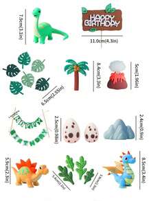 1pc Dinosaur Clay Cake Topper, Includes Volcano, Palm Tree And Number Topper, Jurassic Boy 1st Birthday Decoration, Not A Toy, Please Keep Away From Children Under 14 - Multicolor - View 7