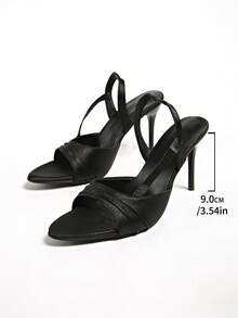 12cm Single Strap Stiletto High Heel Sandals 2026 Summer New Rhinestone High Heels Deep Purple Satin High Heel Shoes For Women - Black - View 8