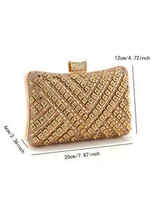 Handbag With Metal Handle, Evening Bag With Diamonds, Gold Wedding Clutch, Shoulder Bag With Chain, Small Handbag - Gold - View 2