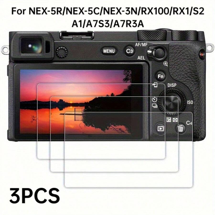 3 piezas Protector de pantalla de vidrio templado, grosor ultra delgado, dureza 9H. Compatible con cámaras NEX-5R/NEX-5C/NEX-3N/RX100/RX1/S2/A1/A7S3/A7R3A Protector de vidrio templado. - Ver 1