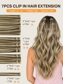 DOORES 7PCS Clip In Hair Extensions 100% Real Human Hair Light Brown Highlighted Medium Blonde 14-24 Inch 115g, Remy Extensions For Clip In Human Hair With Invisible Straight - S8/60 - View 3