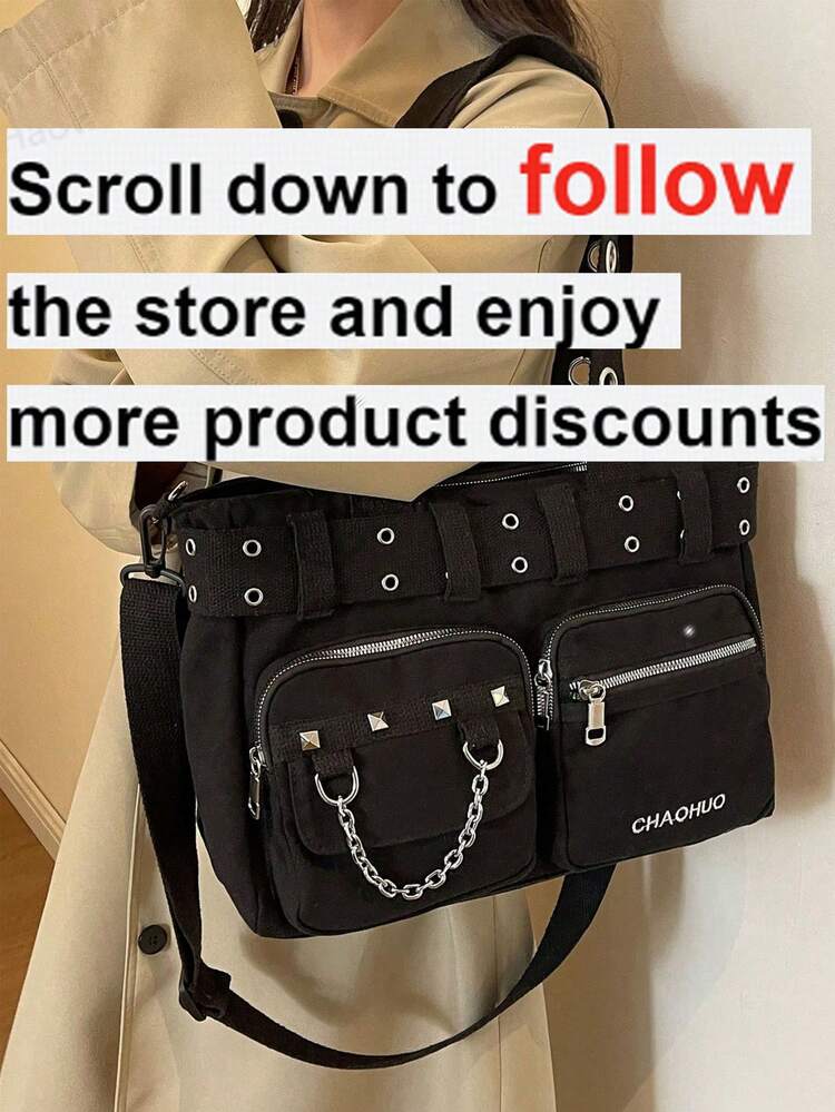 2024 Spring New Casual Punk Rock Inspired Large Cloth Tote Bag