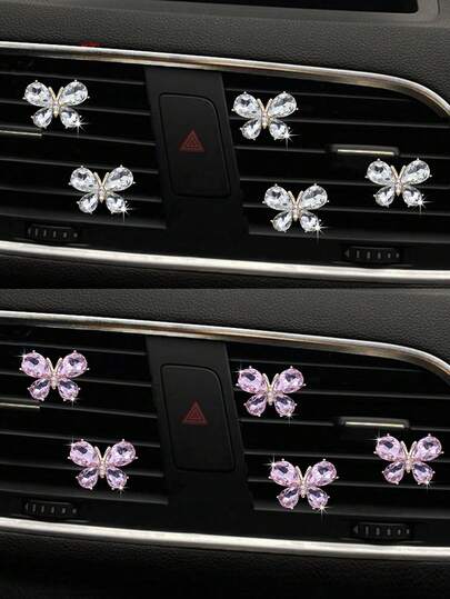 Pink Rhinestone Butterfly Car Vent Clip, Sparkling Crystal Butterfly Car Air Fresh Outlet Decoration, Cute Car Interior Accessories, Suitable For Women, 3 Pieces/5 Pieces/10 Pieces, Multiple Colors To Choose From
