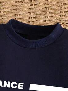 Tween Boy Letter Print Crew Neck Sweatshirt And Sweatpants Set - Royal Blue - View 4