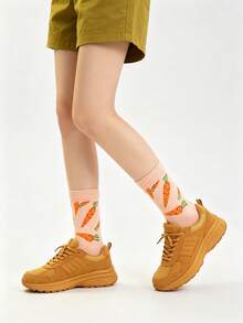 1 Paar mehrfarbige Karottenmuster Wadenlange Socken, süß & lustig im Landhausstil, weiche bequeme modische Sommer Wadenlange Socken, geeignet für tägliche Outdoor Landhausspaziergänge Familie und andere Anlässe, Sommer Herren & Damen Wadenlange Socken - Verschiedenfarbig - Übersicht 7